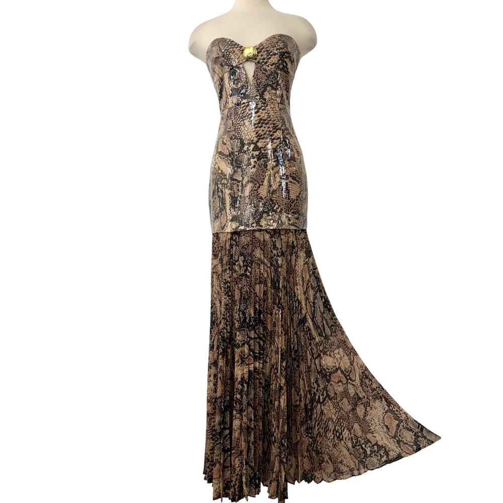 Rebecca Vallance Bellis Strapless Gown Sequin Animal Print Maxi Dress 8 (US4)NWT